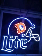 US STOCK Miller Lite Beer Denver Broncos Helmet 20"x16" Neon Sign Lamp Xmas