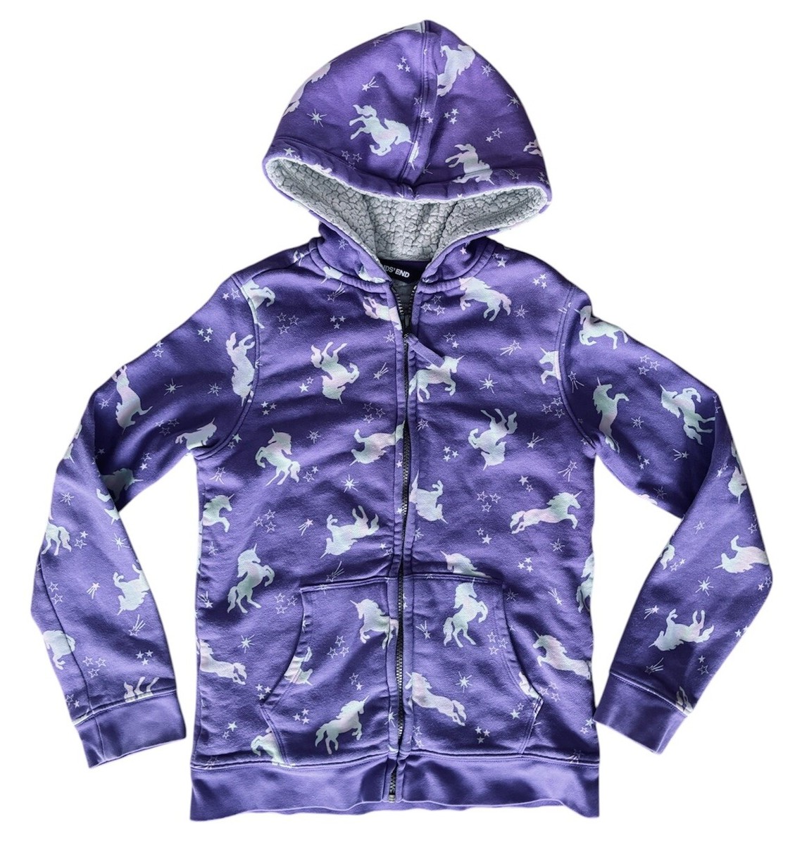 Lands End Zip Up Fleece Lined ZipUp Hoodie Girls M 10-12 Purple