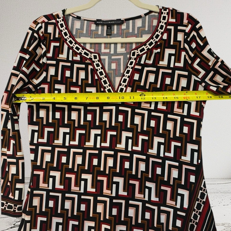 White House Black Market Geo Print Embroidered Faux Wrap Dress Women’s