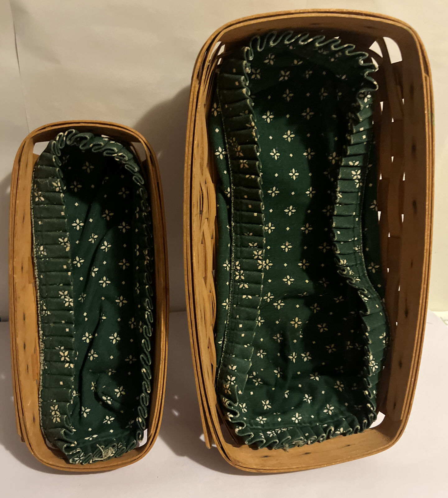 Longaberger 1996 Bread Baskets w/ Green Fabric Liners Set Of 2 Dresden Ohio