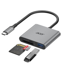 Acer SD Card Reader USB C, 3 in 1 Memory with Dual Slots Grey
