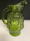 Vintage MCM Anchor Hocking Green Glass Rain Flower Pitcher 2 Quarts With Ice Lip
