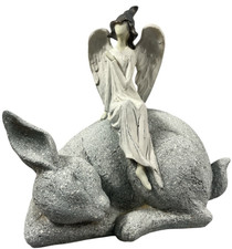 OBO 🌷👼 🐇 🌻 Outdoor WIATR I POGODA Anioł na króliku Ogród Kamienny Dekoracja Statua
