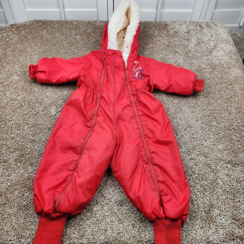 Traje de nieve vintage rojo Sears 12-18 meses traje de invierno acolchado con capucha Foto 2 de 4