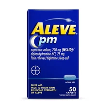 Aleve PM Pain Reliever / Nighttime Sleep-Aid Caplets, 12 Hour Pain Relief, 50 Ct