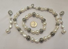 Pearl Necklace Bracelet Earrings Set Bridal Wedding Formal Jewelry
