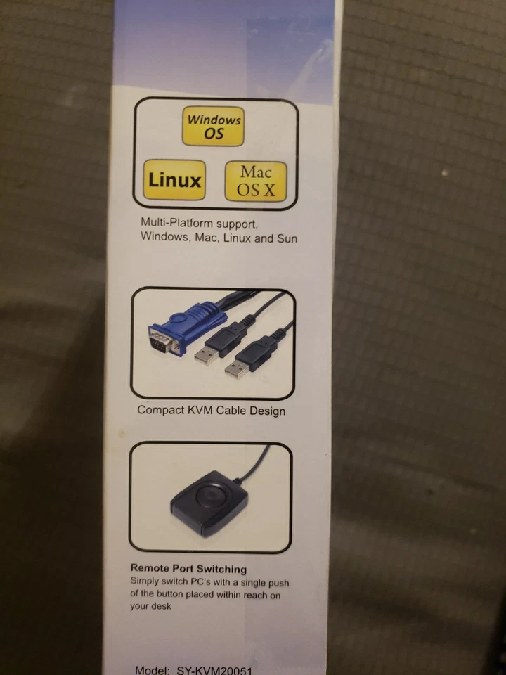 Syba SY-KVM20051 USB Interface, 2x Ports USBCable KVM Switch, w/ Remote Button - Image 3 of 4