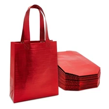 20x Reusable Gift Grocery Tote Bags w Handle Non Woven Metallic Red for Shopping