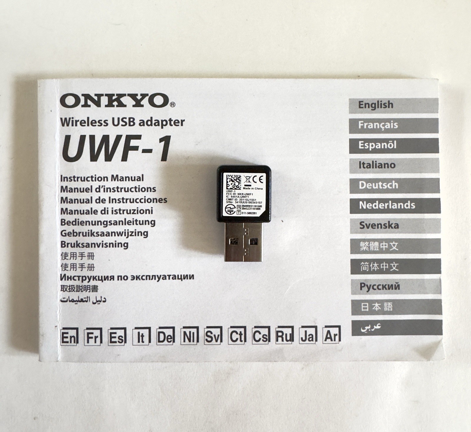 ONKYO UWF-1 Wi-Fi Wireless USB LAN Adapter BLACK Genuine, Manual