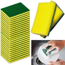 24 Yellow Sponge Green Scrubber Scourer Clean Dish Kitchen