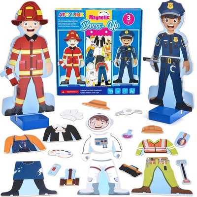 Atoylink Wooden Magnetic Dress up Dolls Pretend Play Set 40+ Pcs Occupations Com