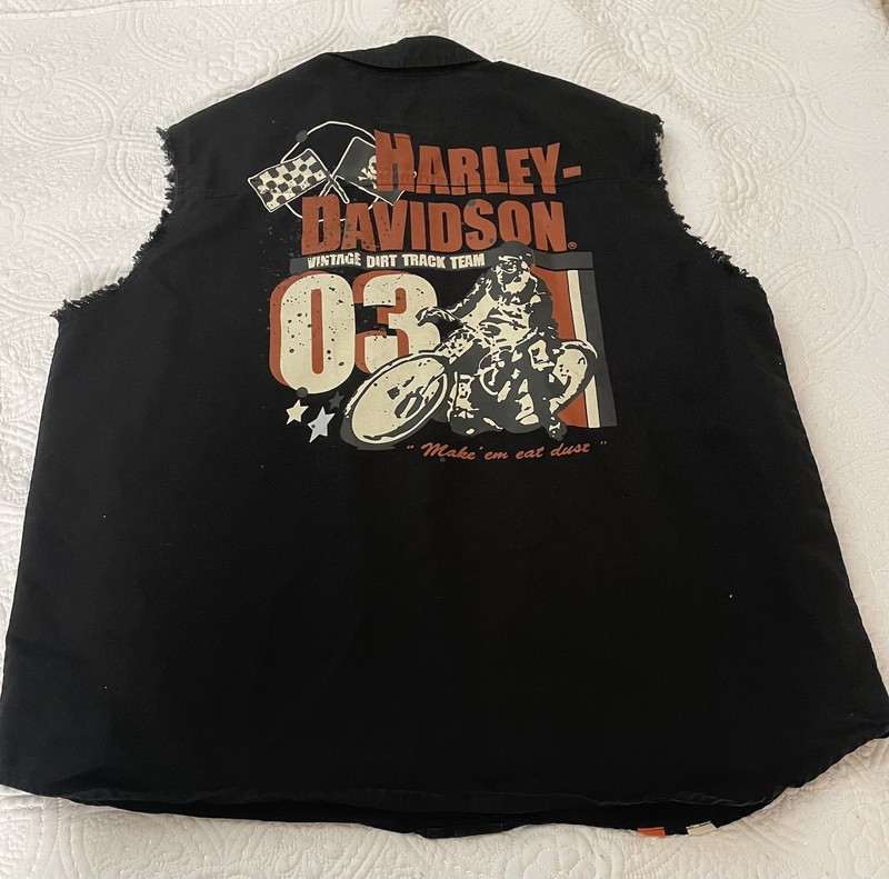 Harley Davidson Sleeveless Button Up Shirt Mens XXL Black orange Cut Off