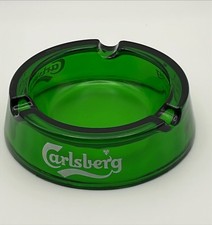Vintage 5" Carlsberg Advertising Ashtray Emerald Green Glass with White Logo EUC