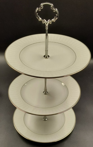 14" 3 Tier Serving Tray Antique 3 8" Waterford Lismore Platinum Plates - 5" gap