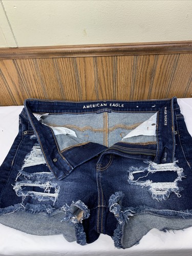 American Eagle Hi Rise Shortie Jean Shorts Next Level Stretch 12 Distressed - Picture 6 of 8