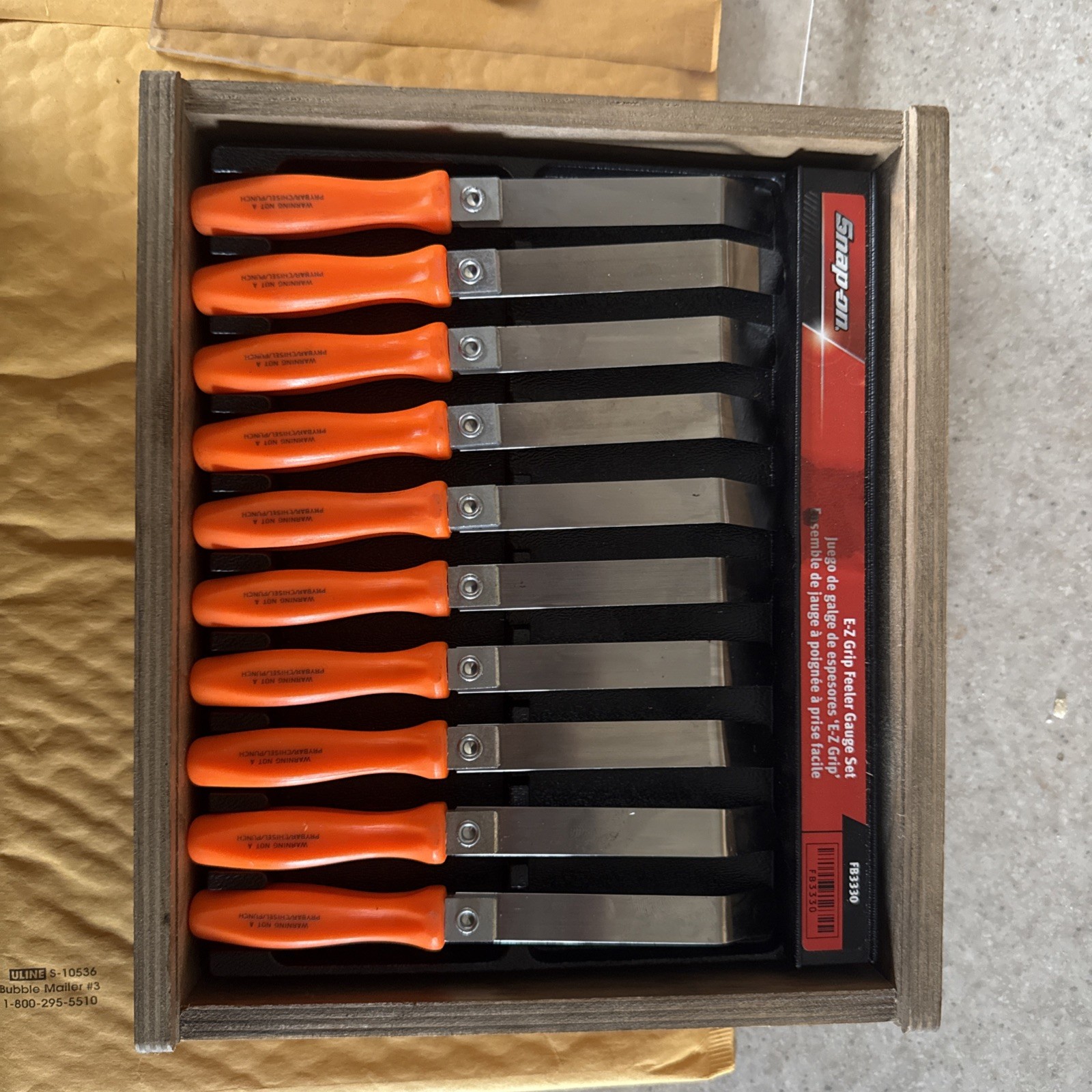 Snap-on Tools FB333O 10-Piece NICE Orange Handle E-Z Grip Feeler Gauge Set