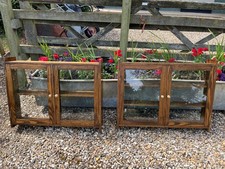 2x glass door display cabinets, hand made, wall mounted, all fixings included,