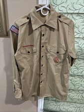 Boy Scout BSA UNIFORM SHIRT Mens Medium Long Sleeve Tan J99