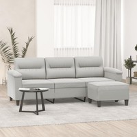 3-Sitzer-Sofa Mit Hocker Hellgrau 180 Cm Mikrofasergewebe