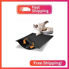 Pieviev Kitty Litter Mat, Double-Layer Waterproof Design, 30" x 24" Black