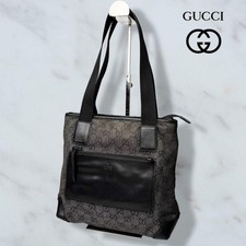 GUCCI GG Pattern Tote Handbag Shoulder Bag Canvas Black Vintage From Japan