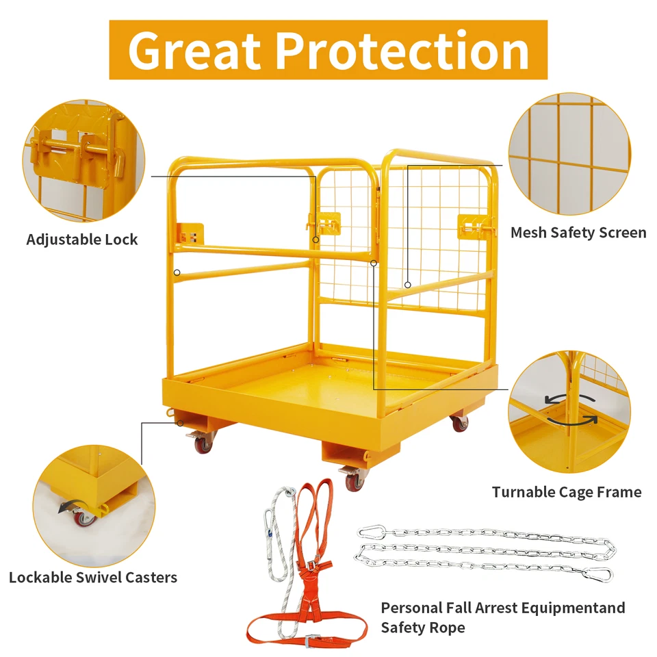 Jaula de seguridad para carretilla elevadora 36x36 pulgadas plataforma de trabajo 1200 lb, cesta aérea, jaula de seguridad Foto 3 de 4
