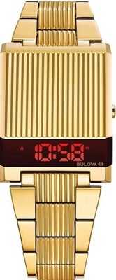 Bulova Computron 96C110 Men's Digital Wedge Watch Golden Stainless Steel RED LCD