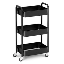 3-Tier Rolling Metal Storage Organizer Cart - Mobile Kitchen Utility Cart with W