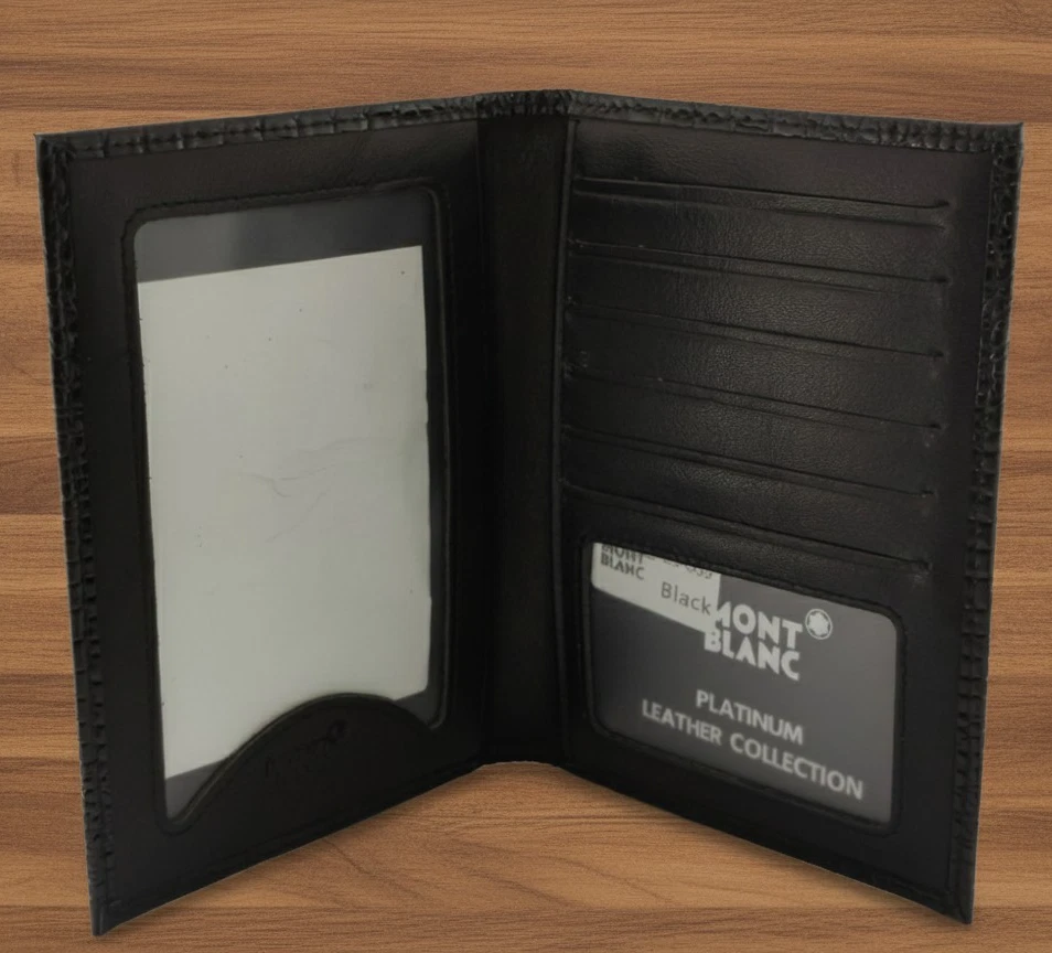 Montblanc Grano Suave Color Negro Cuero Doble Pliegue Hombre Cartera "Envío Gratis" Foto 4 de 4