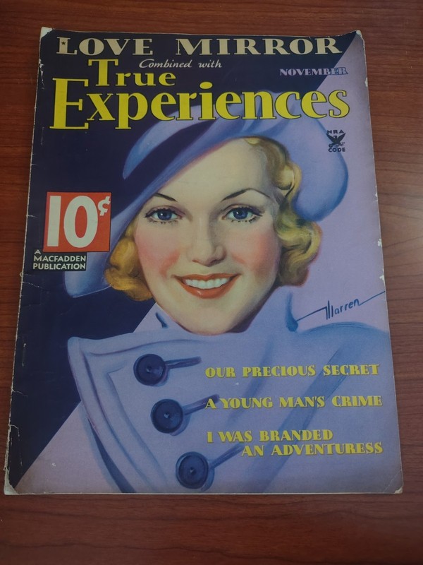 TRUE EXPERIENCES MAGAZINE NOVEMBER 1934 with GEORGIA WARREN COVER ART