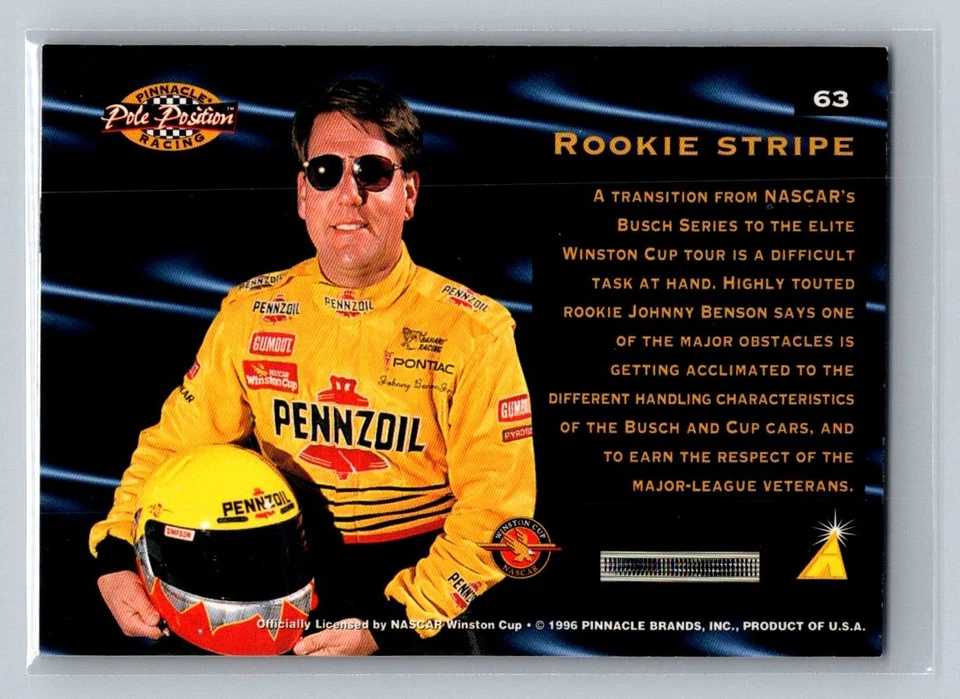 Johnny Benson Jr. #63 1996 Pinnacle Pole Position Bahari Racing - Image 2 of 2