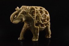 R1360: Japanese Stone jade/jewels elephant STATUE sculpture Ornament Figurines