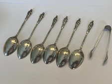Antique English Solid Sterling Silver Tea Spoon Sugar Tongs Set LONDON 84 grams