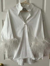 TUCKERNUCK women's Black or White feather willow blouse 2 NWT 2 preowned size L