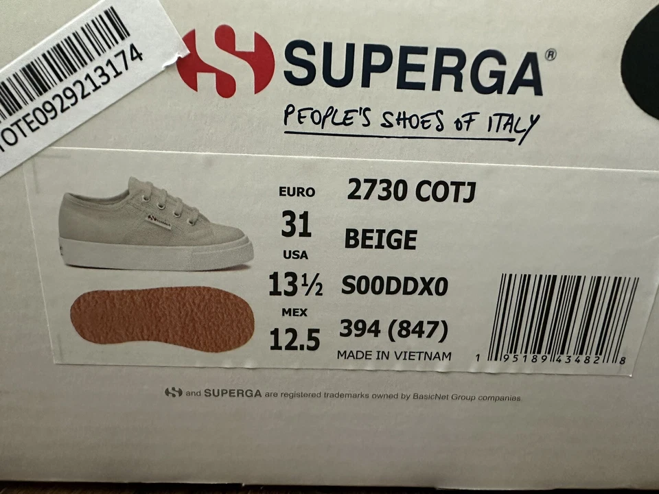 Zapatillas Superga Niños 13.5 Crema Con Cordones Lona Hechas en Italia Preppy Foto 2 de 4
