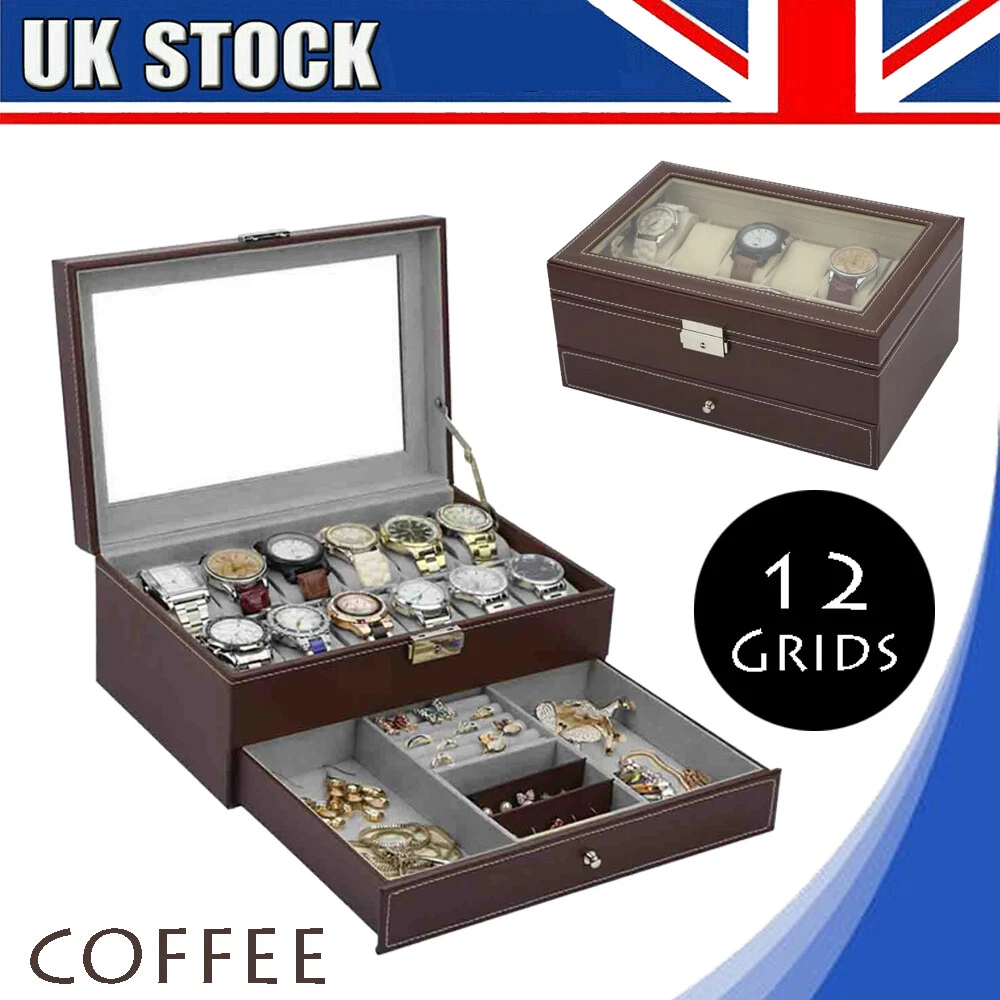 Watch Box Case Gift Mens Watch Organizer Lockable Jewelry Display