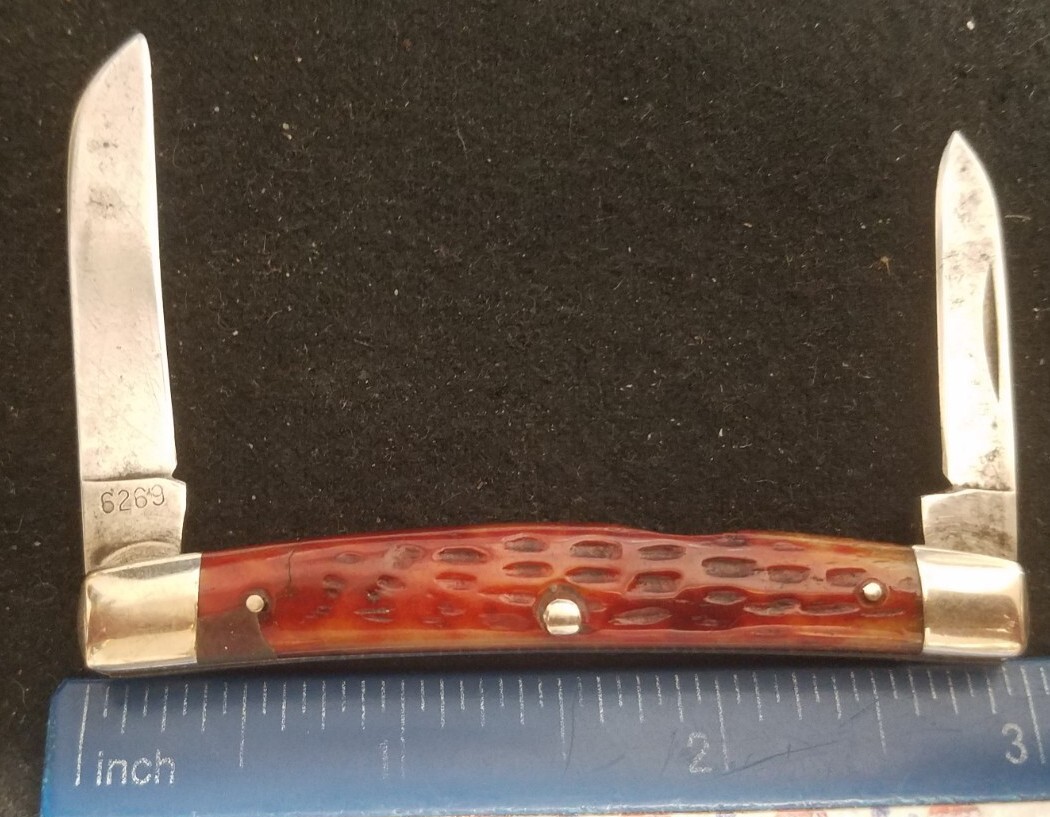 Case XX 6269 Half Congress Knife, 1965-1969, Jig Red Bone Handles