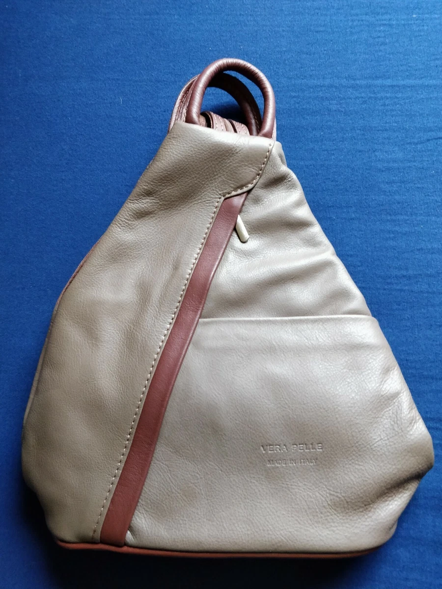 New Vera Pelle Ladies Rucksack Backpack Sling Bag Italian Leather Zipper Strap