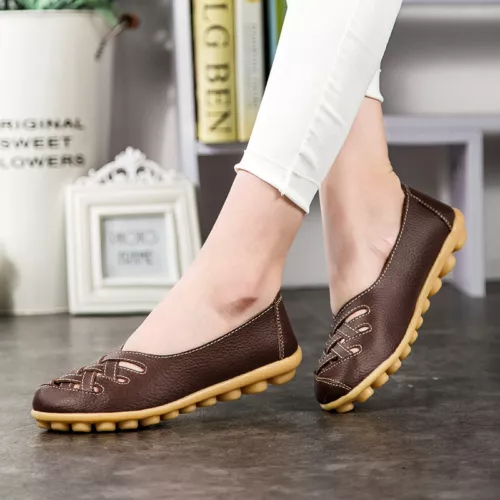 UK Women Ladies Slip On Leather Comfy Work Summer Casual Loafers Shoes Sizes $ - Picture 1 of 36