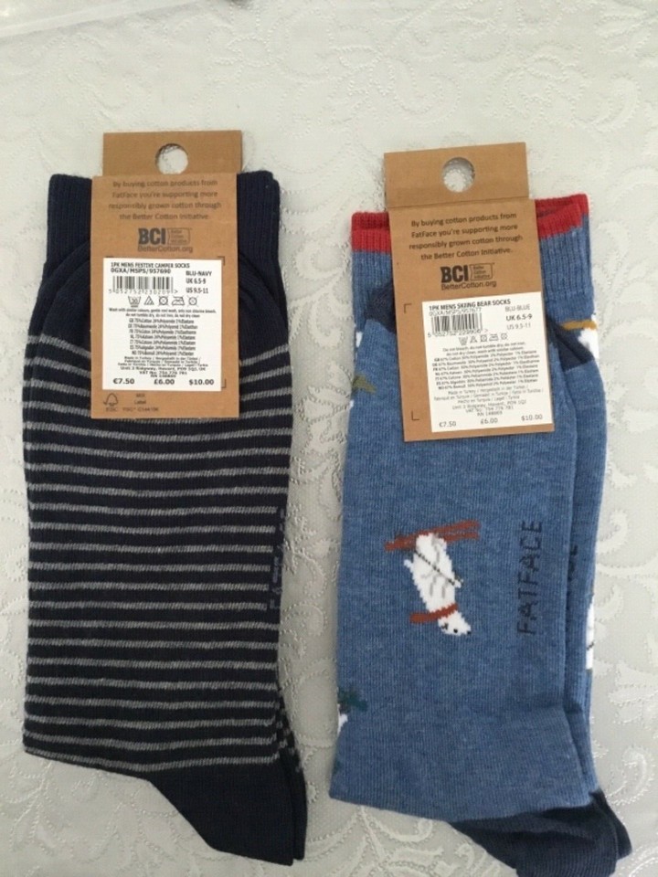 FAT FACE 1 x Festive Camper Sock & 1 x Skiing Bear Sock size 6.59 BNWT Rrp £12 eBay