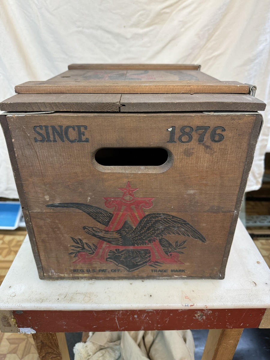 ★Budweiser ヴィンテージ木箱 Anheuser-Busch★ Vintage ORIGINAL 1976 Anheuser Busch Beer Wood Box Antique