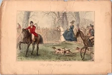 Antique Print Lucy Glitters Showing the Way Hand Coloured Engraving Some Damage