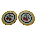 2 Matching 5" Ceramic Stangl Fruit Pattern Brown Trim Coasters Plates Cherries