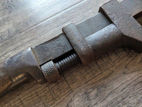 Antique GOES WRENCH CO. 12" Split Wood Handle Adjustable Monkey Wrench - Picture 2 of 11