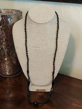 Long Large Small Black Bead Gold Tone Clasp Necklace Jewelry Statement Costume