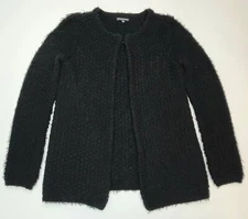 Adrianna Papell Women's Cardigan Sweater Size Medium Black Chunky Knit Crochet
