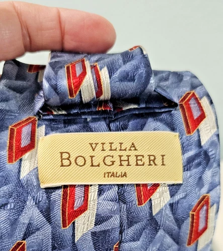  Villa Bolgheri Italy Silk Tie Geometric Red Blue Gray  Men's Luxury Necktie - product listing photo