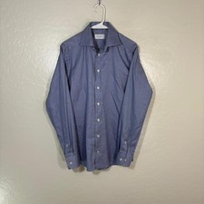 Eton Shirt Mens 15 38 Blue Textured Twill Slim Fit Dress Cotton Button Front