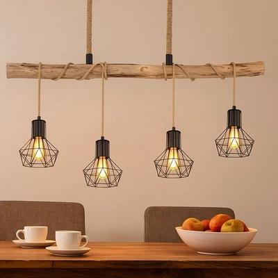 VINTAGE Pendel Decken Lampe Holz Balken Ess Zimmer Gitter Hänge Leuchte schwarz - Bild 1 von 4