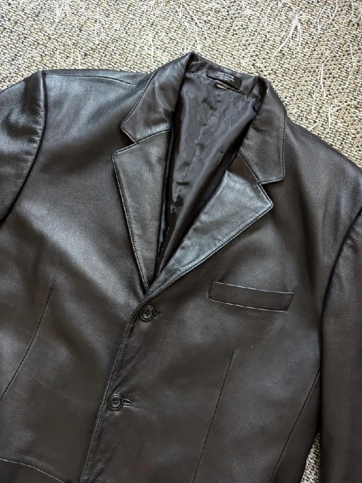 Abrigo deportivo vintage Y2K piel de cordero BLAZER negro XL cuero 46L años 90 Foto 3 de 4